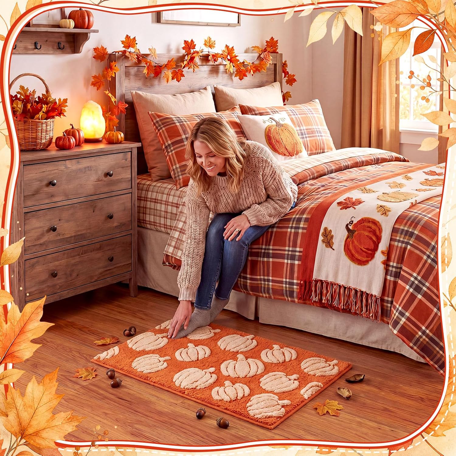 Lyrow 29 x 17'' Fall Pumpkin Bathroom Rugs 3D Orange Pumpkin Bath Mat