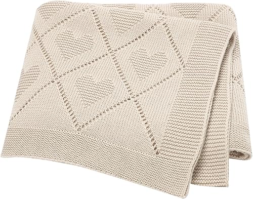 Hadetoto Manta de algodón de punto suave y acogedora para niños y niñas recién nacidos, manta de recepción de corazones, manta celular, 35.4 x 27.6