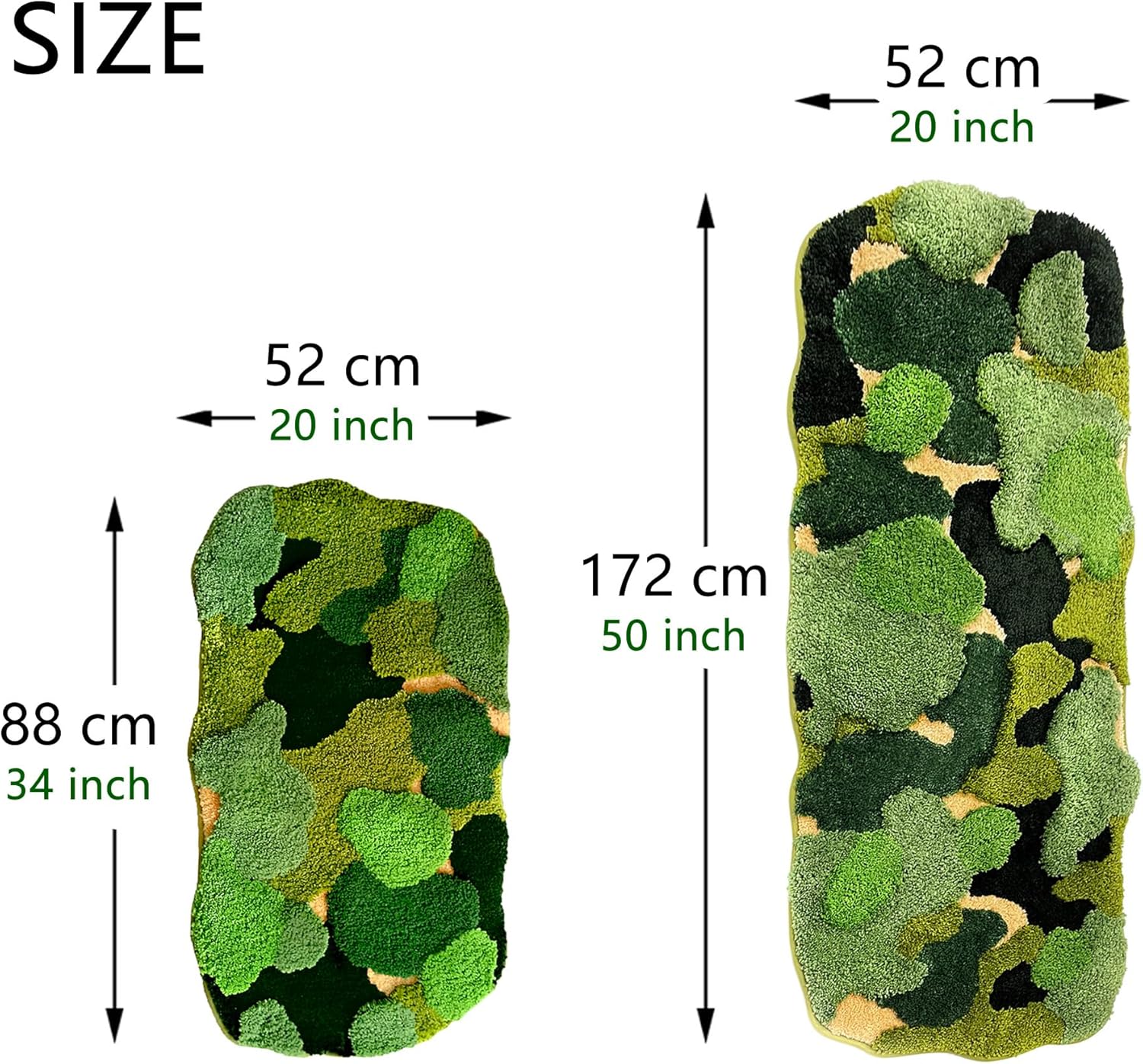 20"x35"Green Moss Rugs Cute Shag Fluffy Camouflage Grass Carpet Leaf Bath Mats for Bathroom Decor Non Slip Machine Washable Aabsorbent for Living Room Shower Mat Door mat Indoor