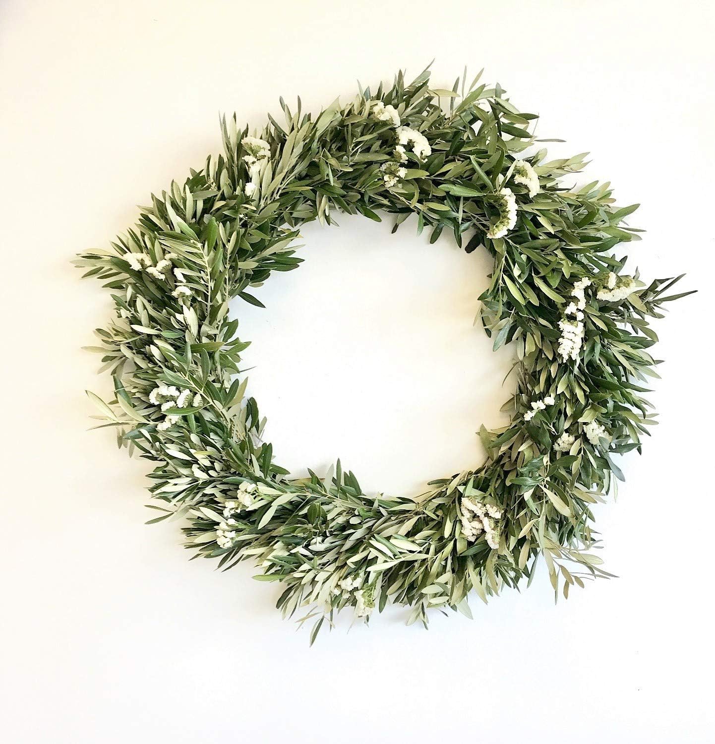 White Statice and Olive Wreath - 20"