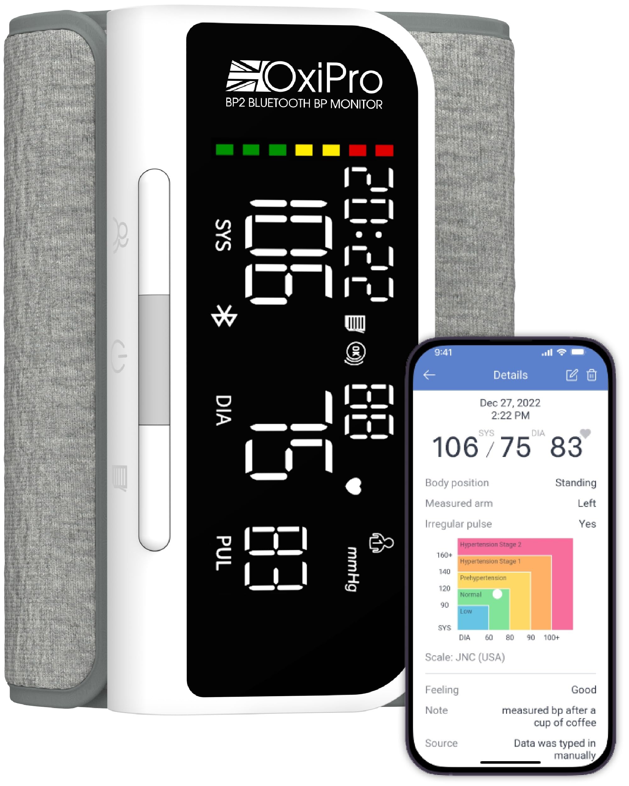 BP2 Smart Blood Pressure Monitor with App - Blood Pressure Machines - Universal Small to Large Arm Cuff - Email BP Monitor Results to Your Doctor via Included App - UK, White