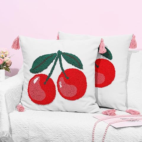 2Pcs 3D White Cherry Pillow Covers Cherries Throw Pillow Case 18 x 18 Inch Plush Fa...