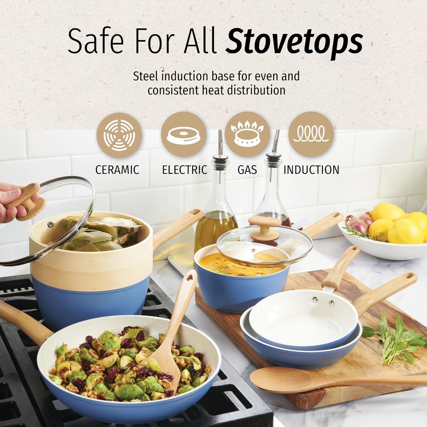 GoodCook Healthy Ceramic Titanium-Infused 11” Jumbo Cooker with Lid, Light Blue – Induction Cookware, Nonstick Cooking Pan, Food Cooker for Stir-Fry, Vegetables, Chicken, Steak, Sauces