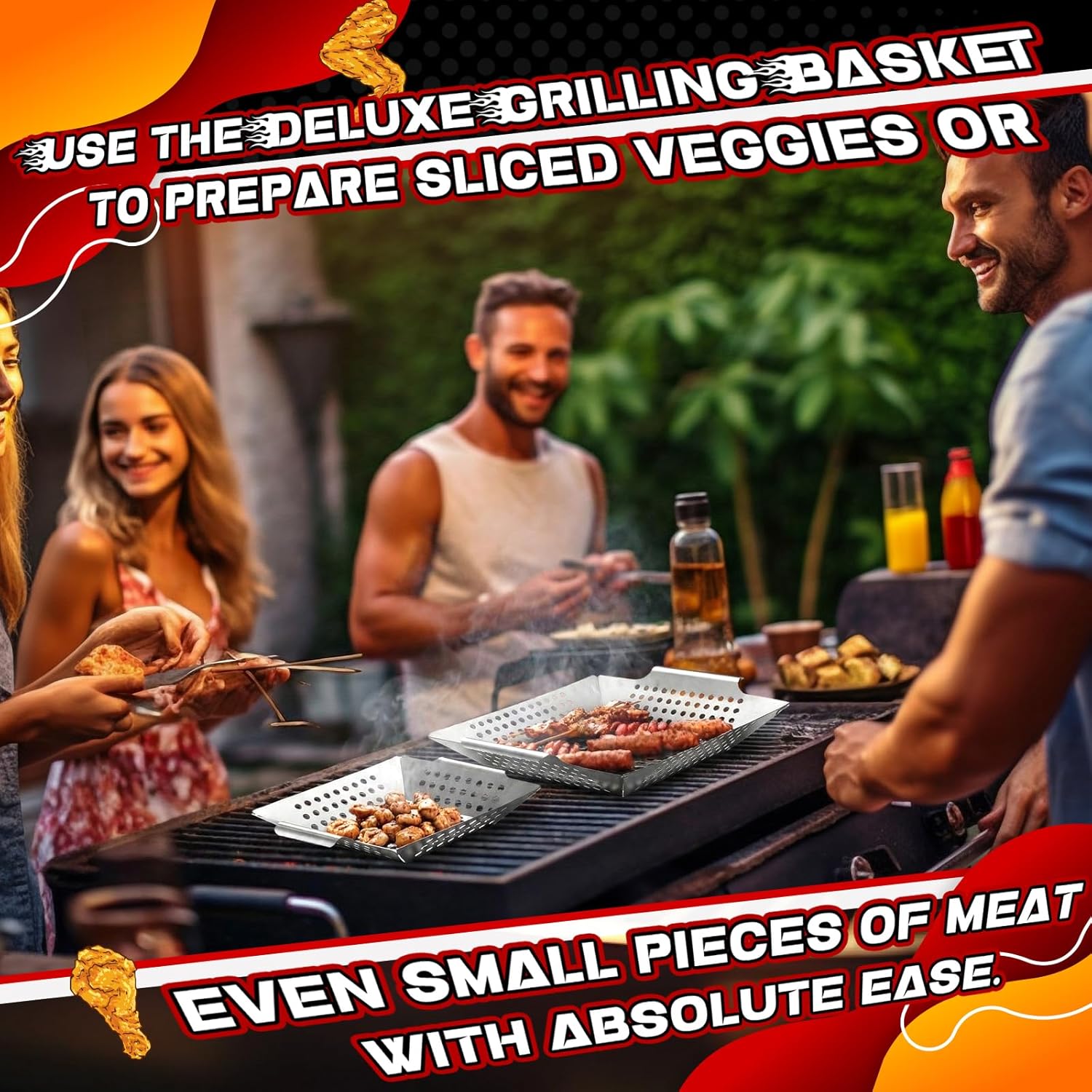 Mifoci 4 Pcs Grill Baskets for Outdoor Grill 14.17'' 9.65'' Extra Large Heavy Duty Stainless Steel Vegetable Grilling Basket with Handles for Veggies BBQ Accessories Smokers Camping Men Gifts, 2 Sizes