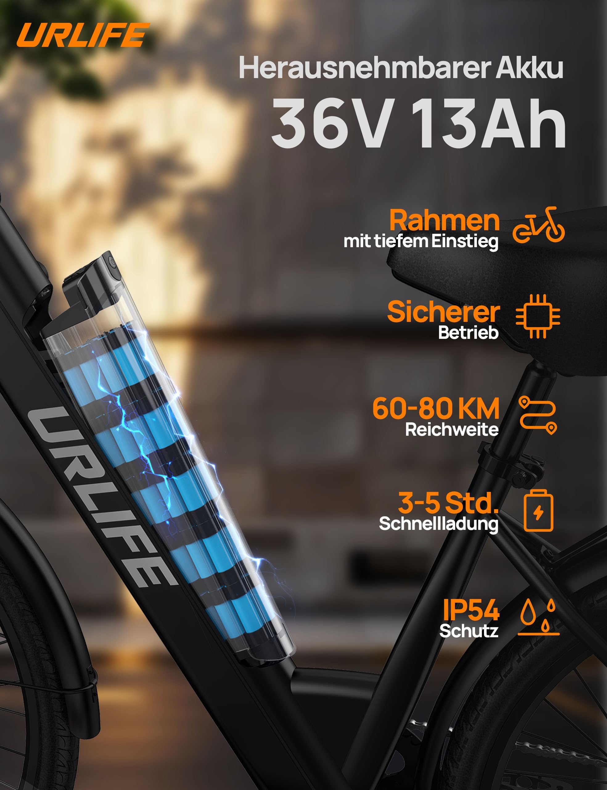 URLIFE E26 E-Bike für Erwachsene, 26" Elektro-Citybike, bis zu 80 km Reichweite, 250W Motor, 36V 13Ah herausnehmbarer Akku Elektrofahrrad, 7-Gang-Schaltung, Für Pendeln, Einkaufen und Freizeit