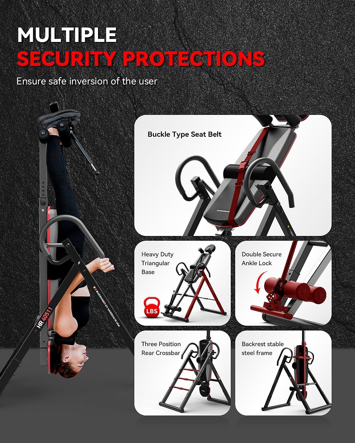 HARISON Inversion Table for Back Pain Relief 350 LBS Capacity with 3D Memory Foam, Strength Training Inversion Equipment for Pain Therapy Training with Safe Belt & Comfortable Ankle Holders