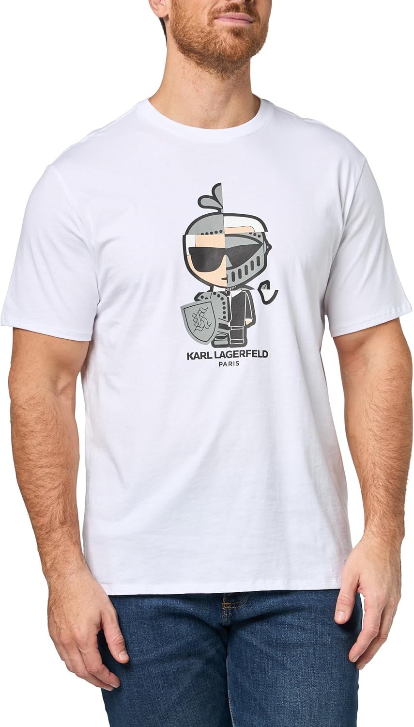 Karl Lagerfeld Men's Crewneck Short Sleeve Spliced Armor Graphic Design Relaxed Fit T-Shirt