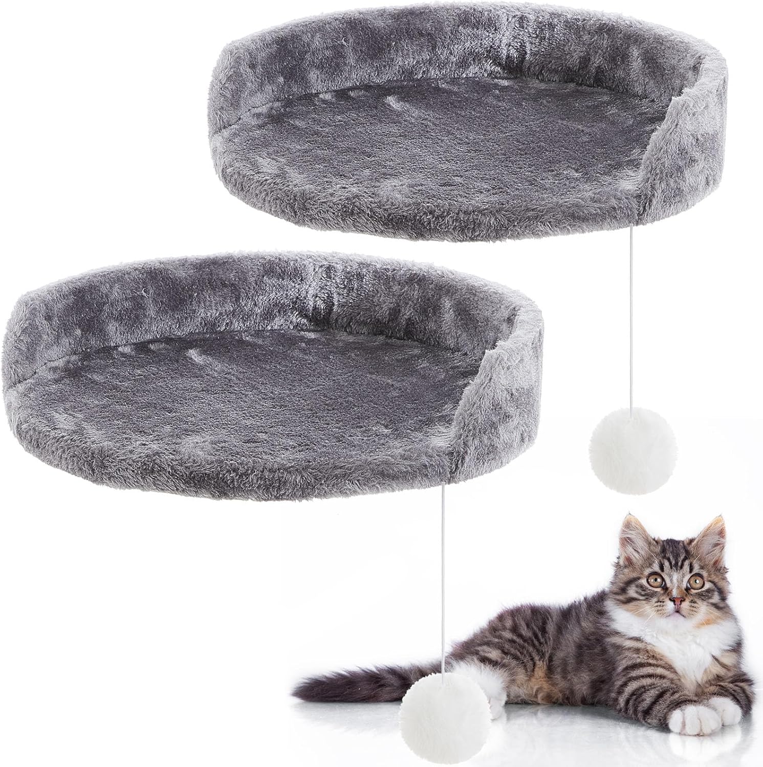 2 Pcs 13.39 Inches Semi Edged Cat Tree Replacement Parts Cat Tree Tower Accessories with Hanging Elastic Strings Pom Pom Toys for Platform Perch Shelves(Gray)