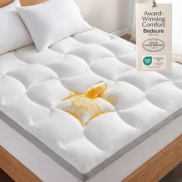 Bedsure Pillow Top Mattress Topper Queen-Waterproof Mattress Protector with 8-21 Inches Deep Pocket, 800 GSM Extra Thick Mattress Topper Queen Size Bed, Soft Cover Bed Topper for Home, Hotel - White
