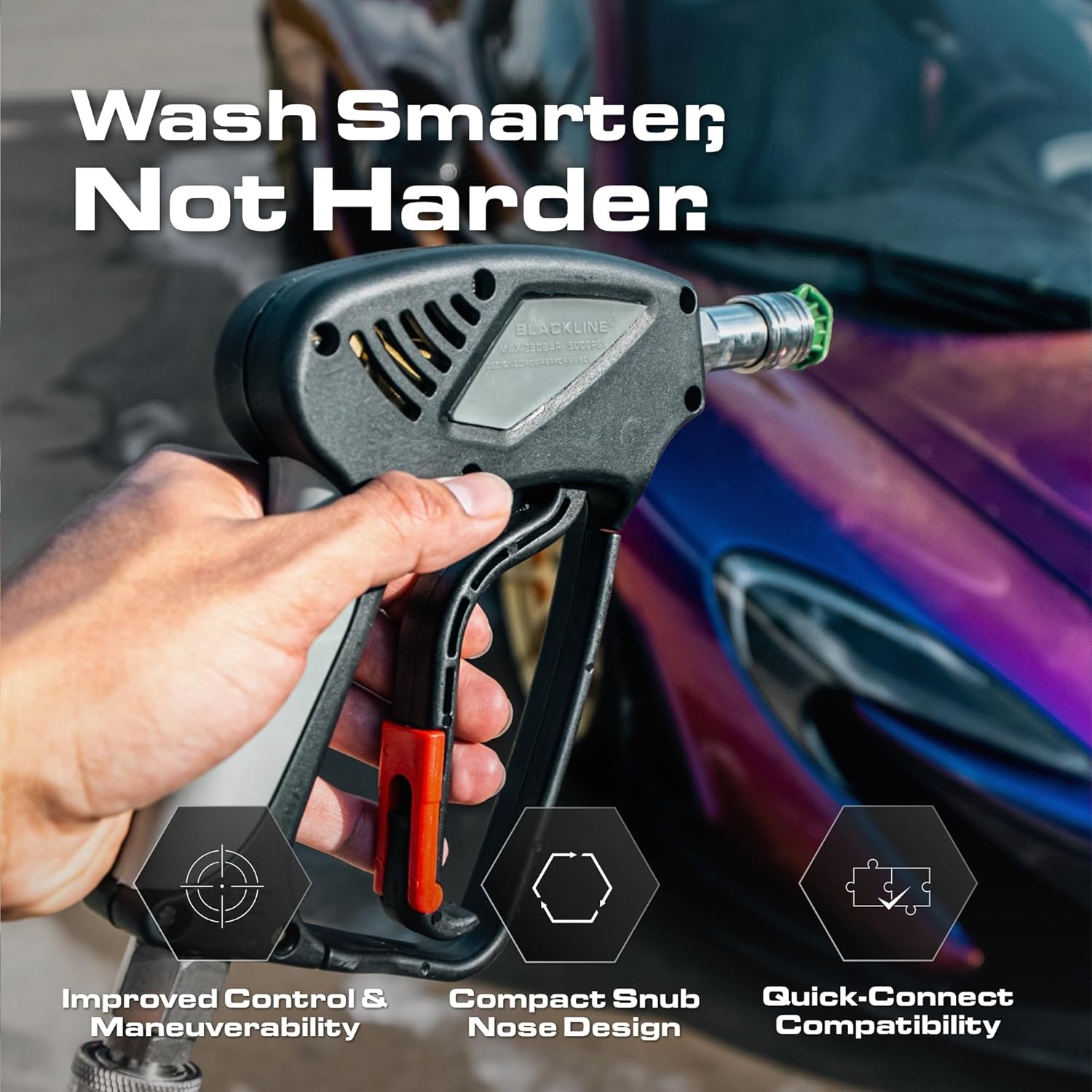 Blackline Snub Nose Pressure Washer Gun - 5000 PSI Snub Nose Pressure Washer Gun with Modern Quick Connect Attachments