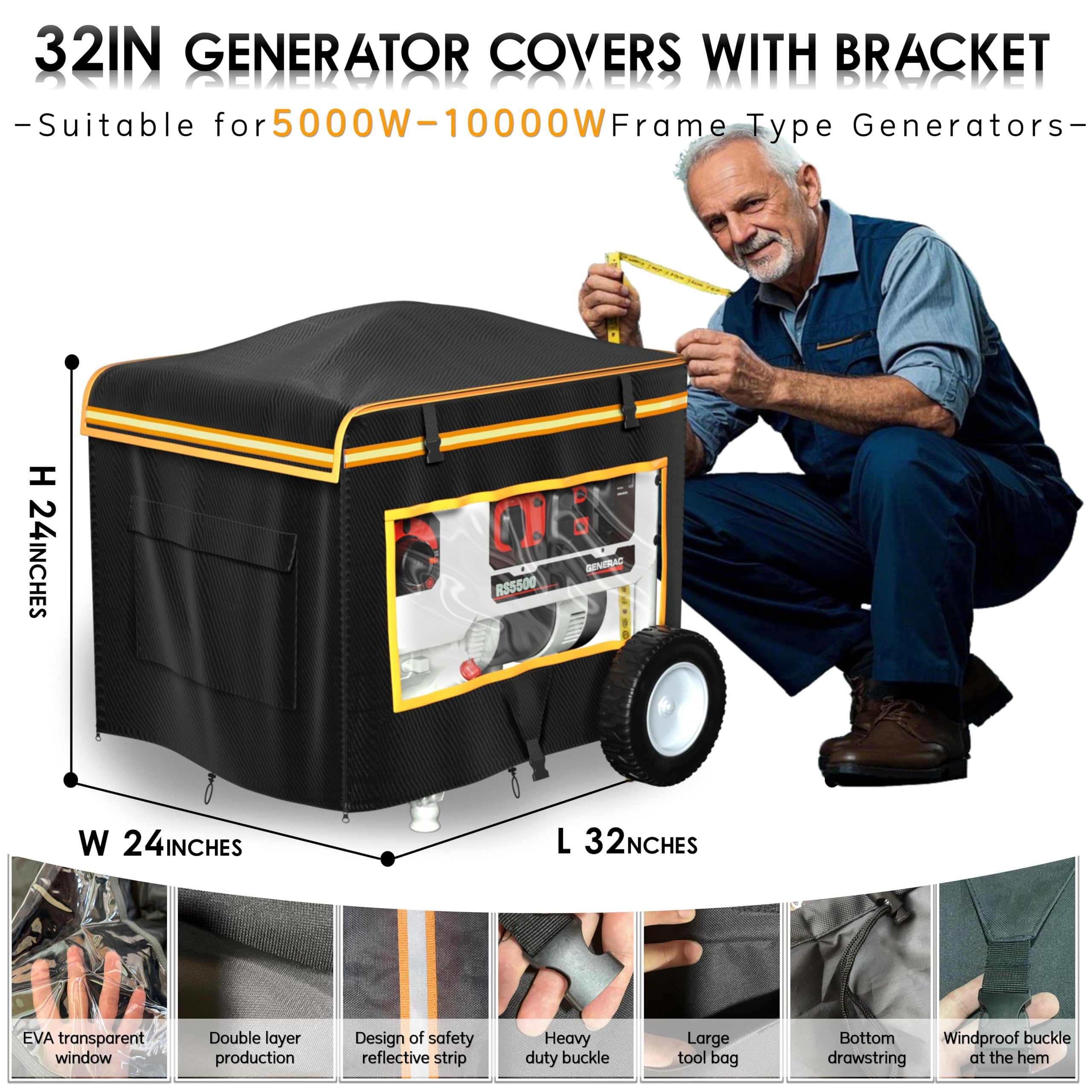 Cubierta de tienda de campaña para generador mientras corres, 32 pulgadas de largo x 24 pulgadas de ancho x 24 pulgadas de alto, cubierta impermeable resistente para exteriores, compatible con