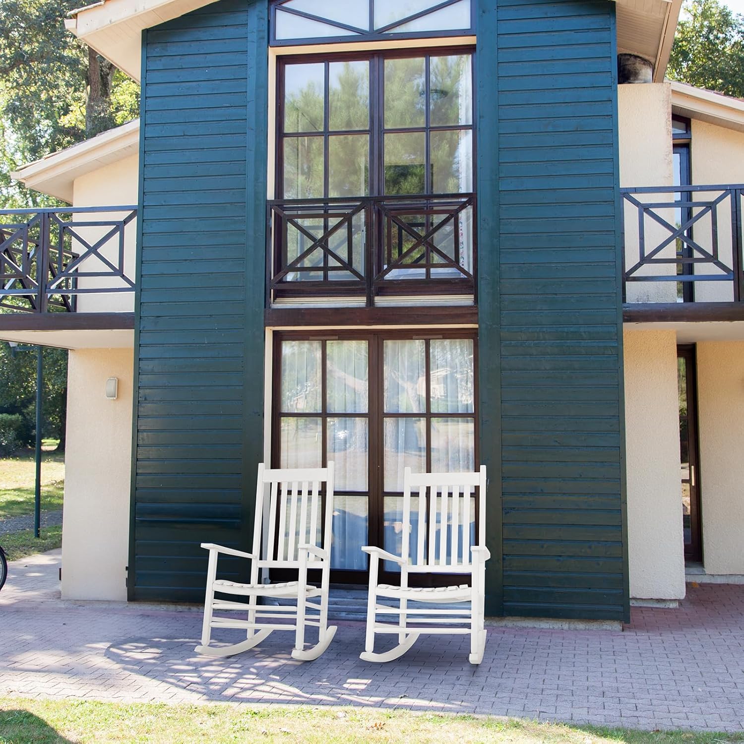 Solid Wood Oversized Outdoor Rocking Chair, Wide Seat for Porch Patio, All Weather Wooden Rocker, Easy to Assemble Indoor/Outdoor Furniture