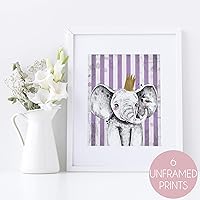 Vista 2 de Ritzy Rose Purple Circus Animals Art Kids Whimsical Wall Prints - 6 Children's Posters Baby's Nursery Child's Bedroom (Unframed) Decor Printed