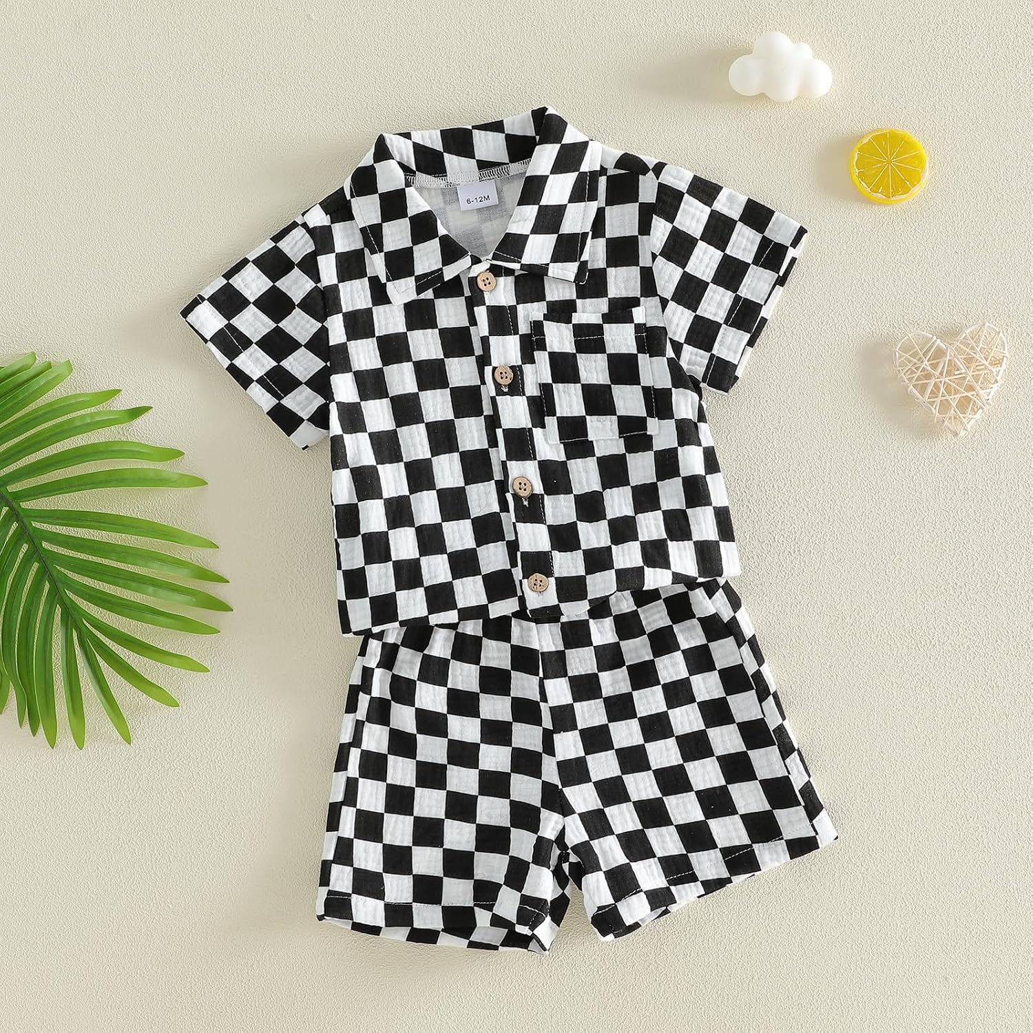 Baby Boy Summer Outfit Checkered Plaid Short Sleeve Button Down Shirt Top Shorts Set Toddler Checkerboard Outfit
