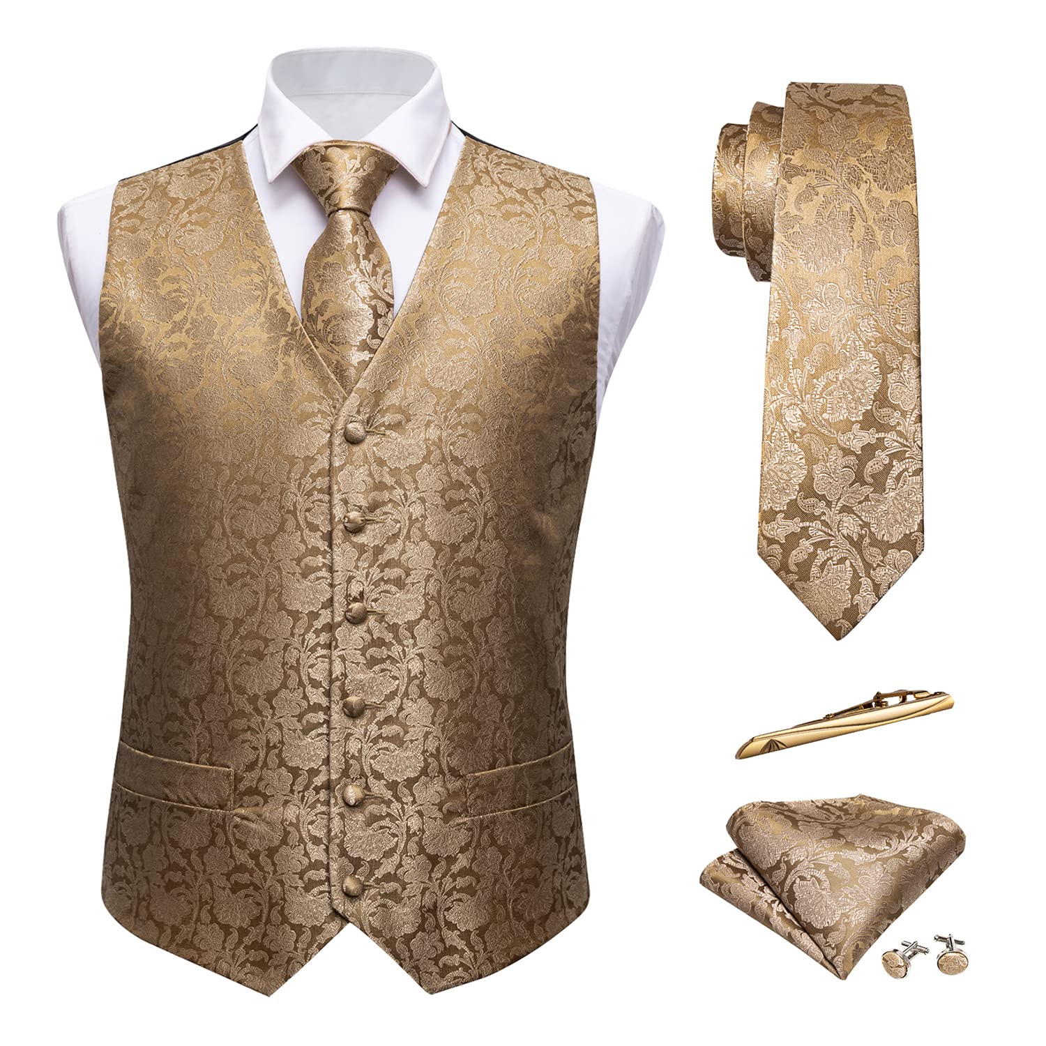 Barry.Wang Men's Suit Vest Formal/Casual Paisley Silk Tie Vests 5PCS