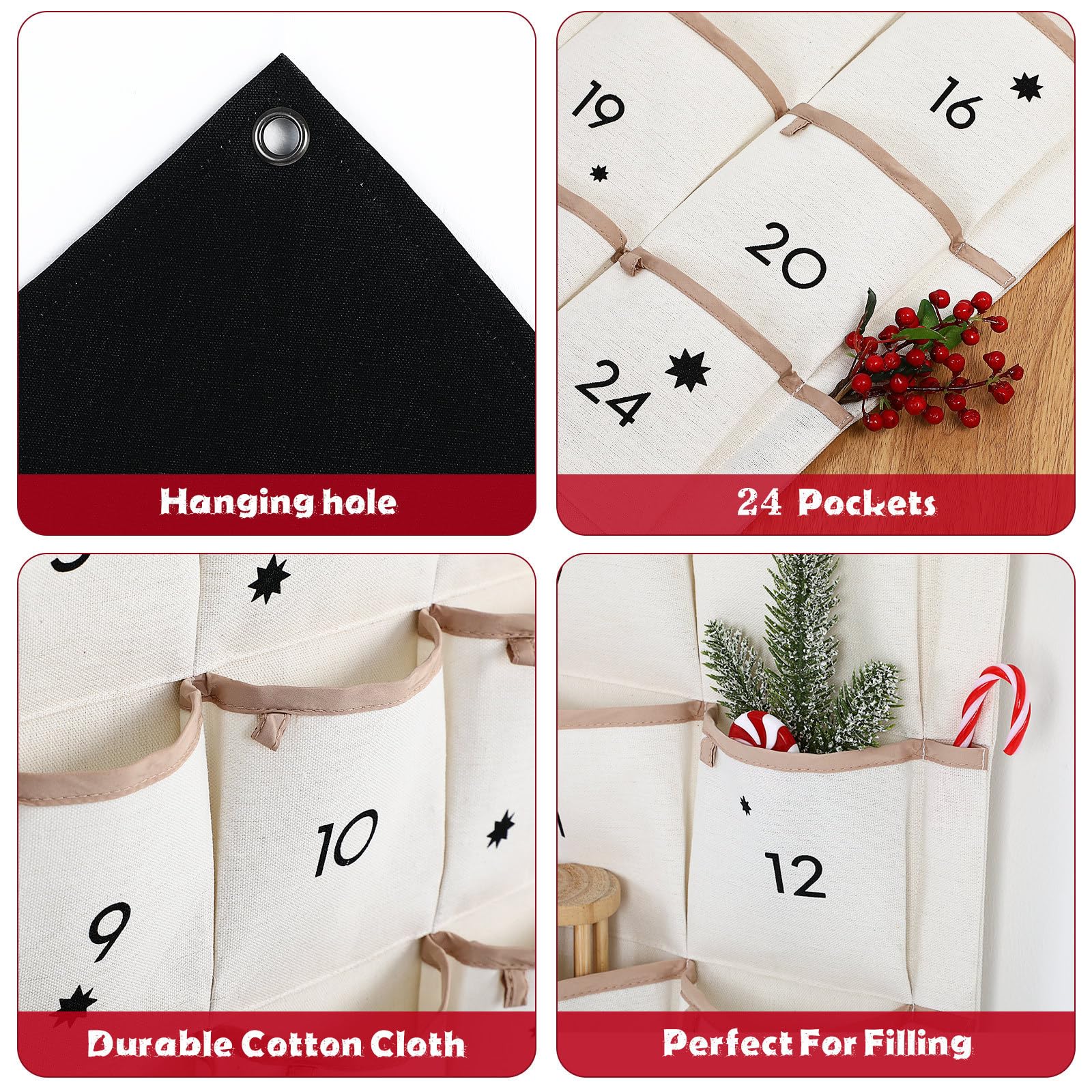 Baluue Calendario Natalizio in Cotone Traspirante da Appendere a Parete e Tasche Multiple a Forma di Casa per Organizzare e Decorare la Casa Durante Natale