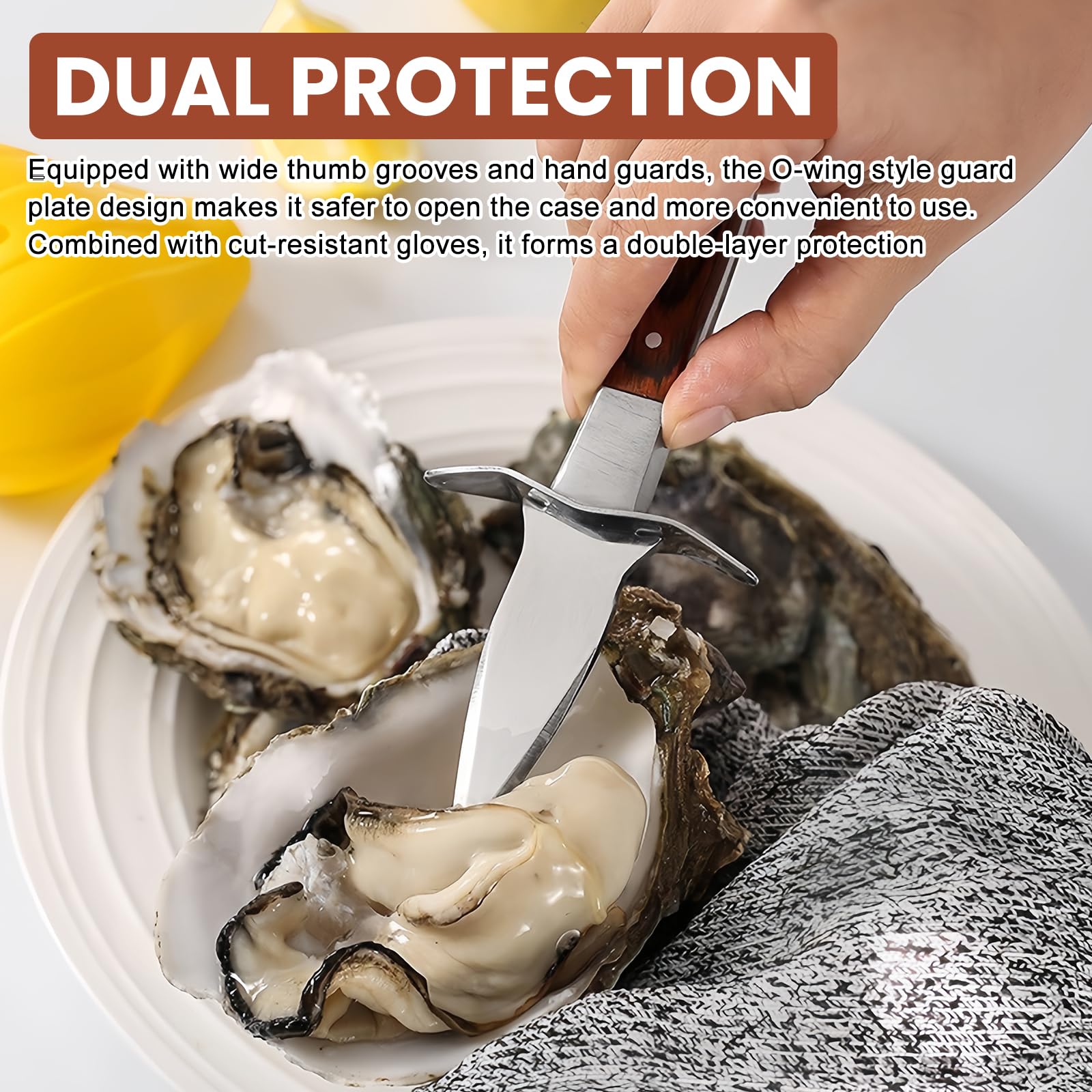 Austernmesser: 2 Stück Austernmesser Set mit 2 Paar Schutzhandschuhen, Austern Set mit Premium-Holzgriff, Austernmesser und Handschuh, Austern Messer für Muscheln Oder Hartkäse Geeignet