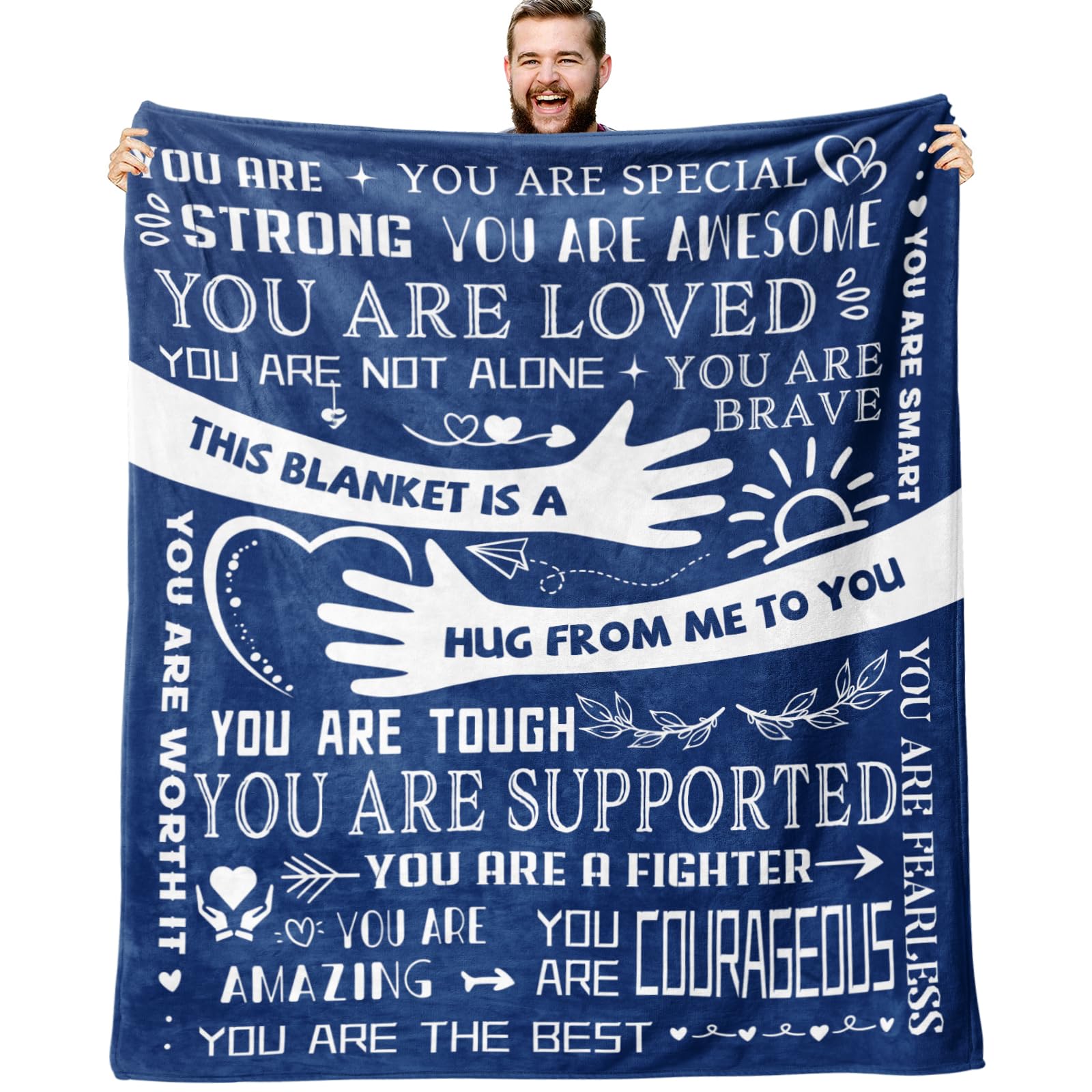 ZORKET Healing Hug Blanket 60"x50", Inspirational Gifts for Men, Comfort Items Chemo Patients, After Surgery Recovery Gifts, Cancer Get Well Gifts for Men