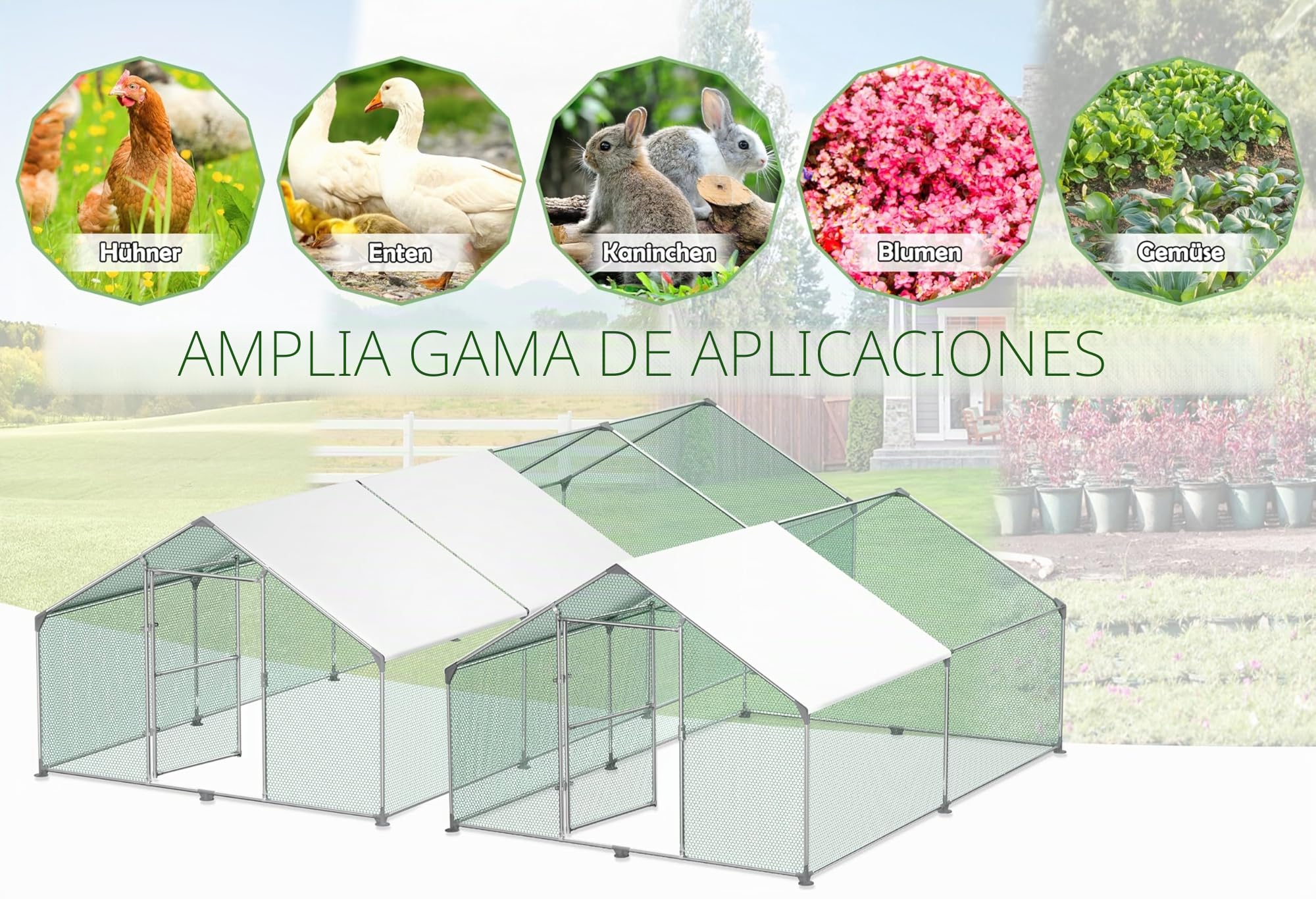 Froadp Gallinero Pajarera Exterior Recinto para Gallinas Camperas con Cubierta de Protección Solar de PE Jaula para Gallinas con Estructura de Acero Galvanizado para Conejos Avicultura (3x4x2m)