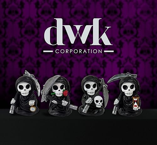 Miniatura 6 de DWK - Fearsome Foursome - Juego de cuatro (4) adorables figuras coleccionables en miniatura de la parca con reloj de guadaña reloj de arena,