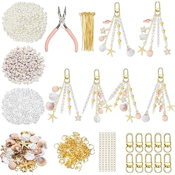 Leseogye 776 Pieces Craft Set for Shell Key Chains Metal Key Chain DIY Practical Pendant Crafts for All Ages and DIY Accessories for Design Gold