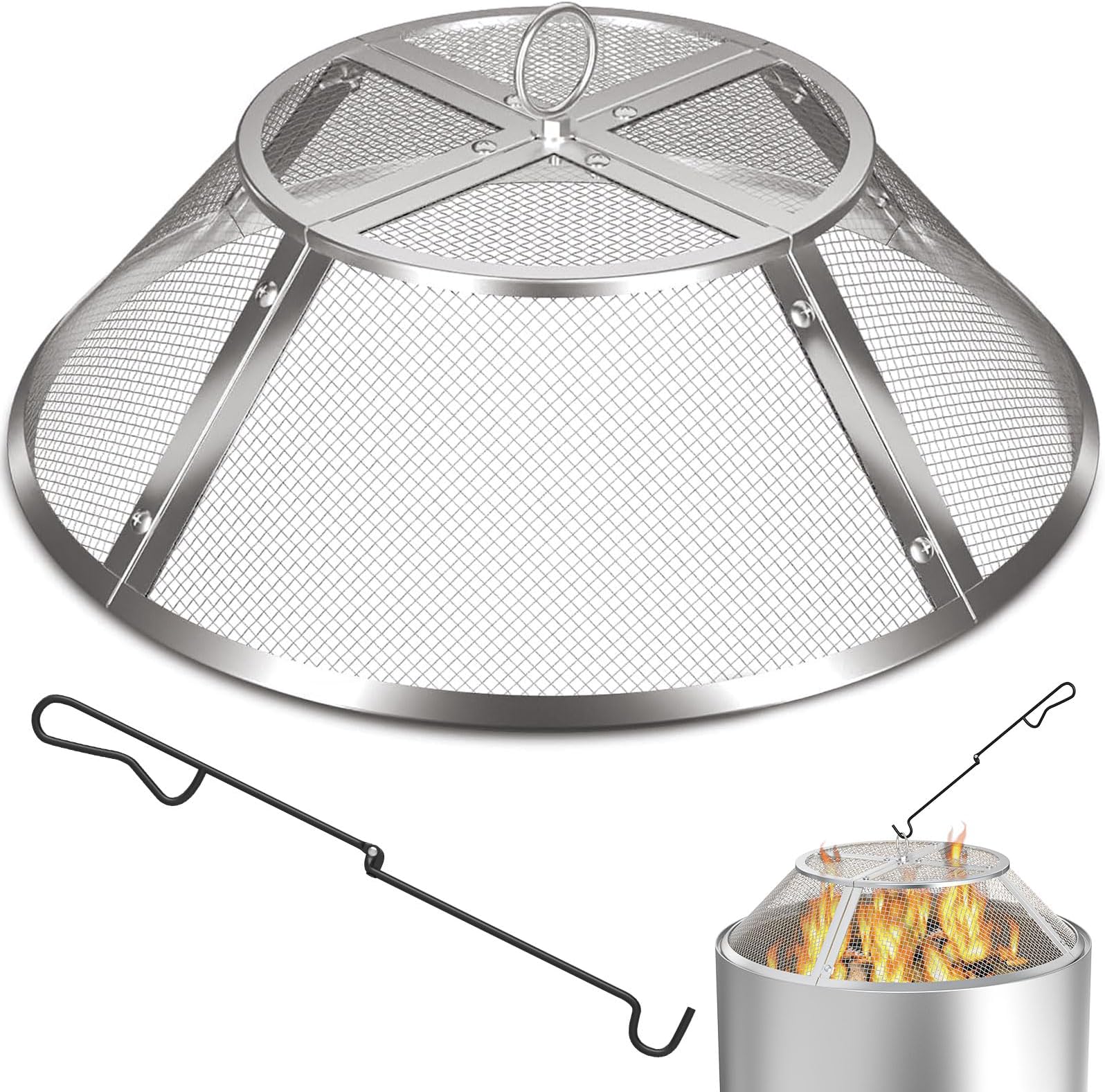 Fire Pit Spark Screen for Solo Stove Range Accessories, 15 Inch Range Shield for Solo Stove Accessories, 304 Stainless Steel Detachable Mesh Fire Pit Spark Protector with Grill Function