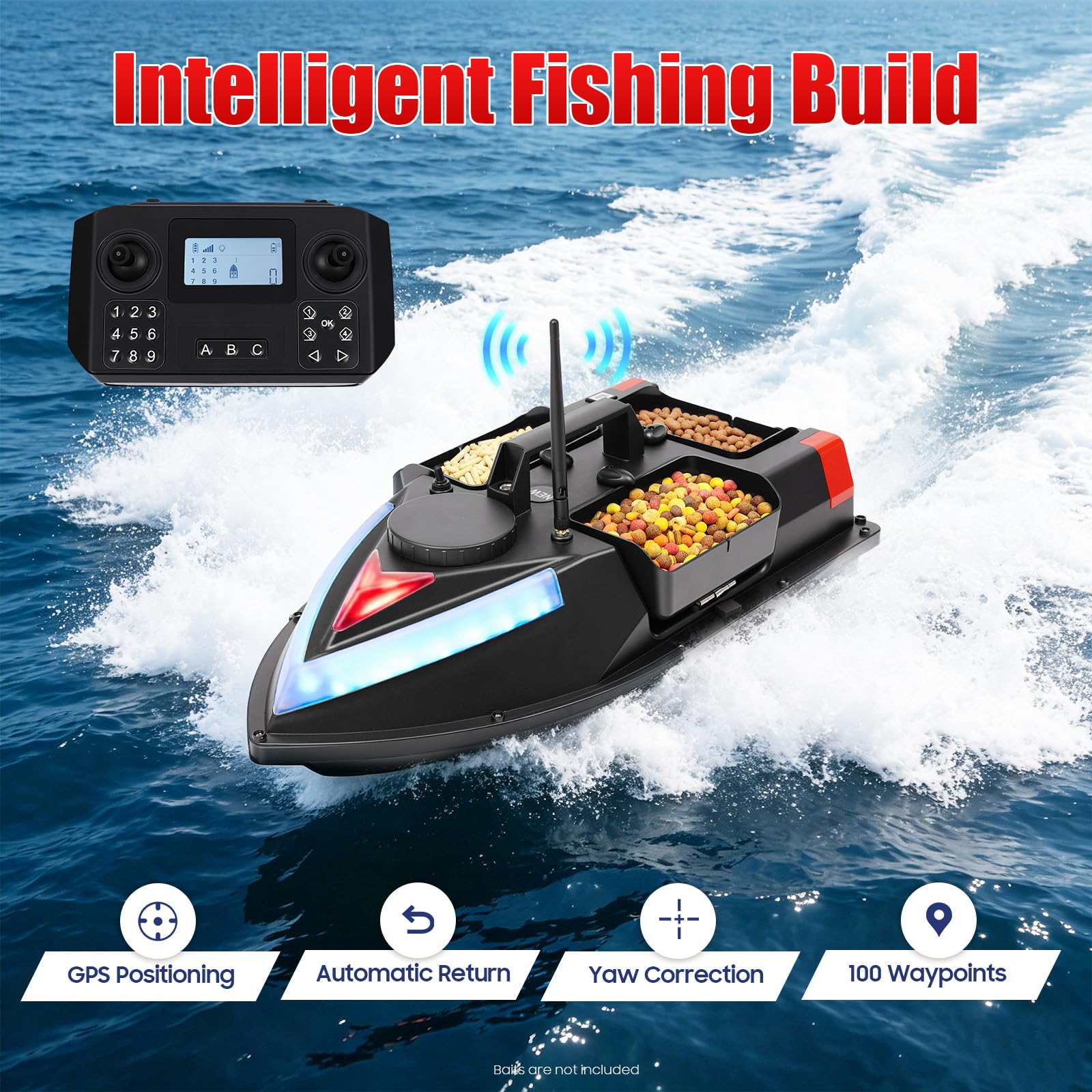 GPS Angelköderboot fischfinder, Angelboot wasserdichtes ABS-Boot mit automatischer Rückkehrfunktion, 5200mAh Akku und 3 Köderboxen, für präzises Ködern in großen Gewässern