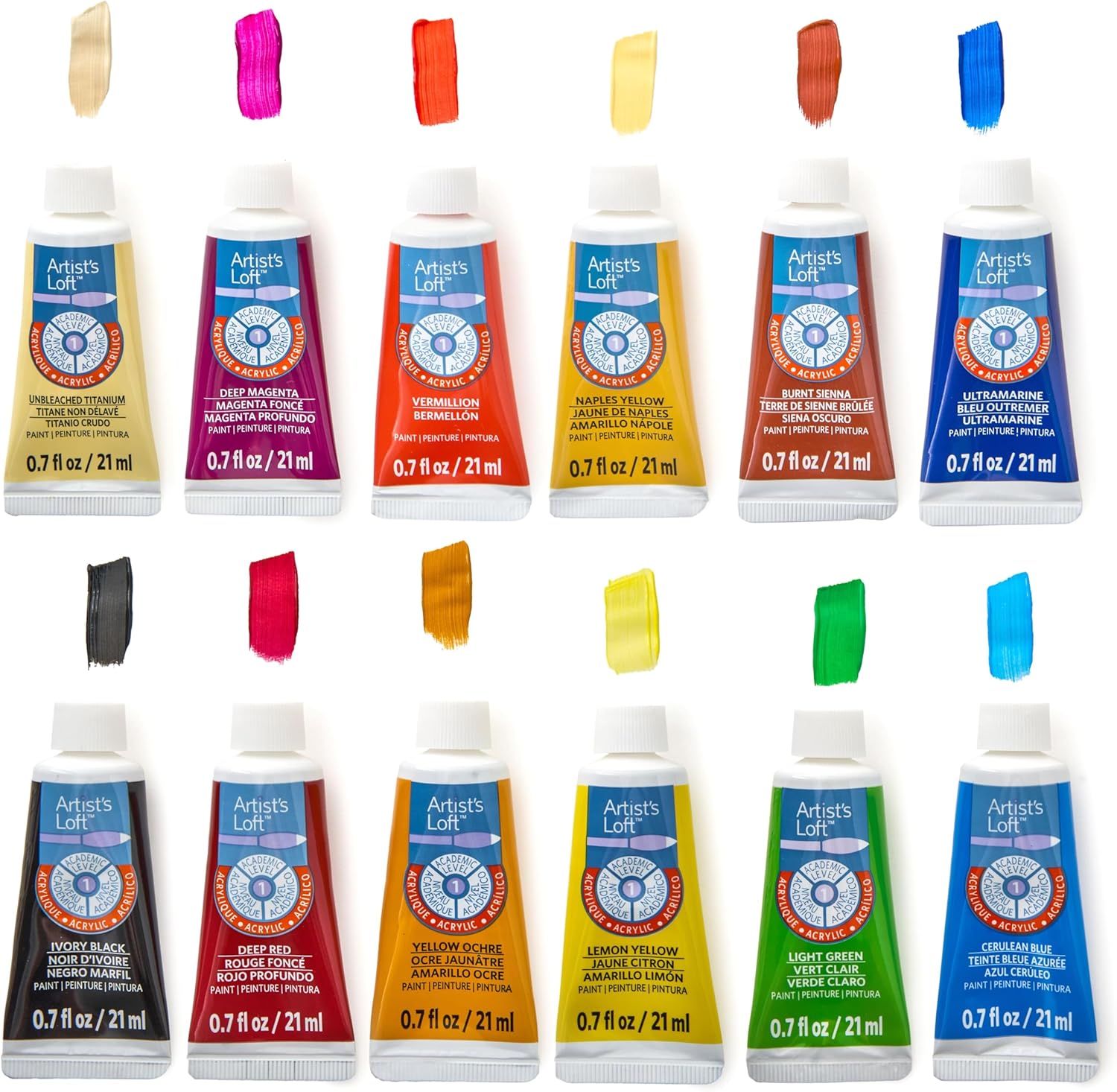 Artist's Loft 24 Assorted Acrylic Paint Tube Set - Academic Level 1 Paint for Drawing, Painting, Art & Crafts Supplies - 1 Pack