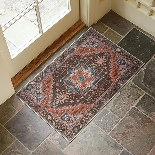 Miniatura 44 de Collive Tapete lavable para puerta de interior, antideslizante, alfombra de entrada retro de 24"x36", tapete de entrada de pelo bajo envejecido para