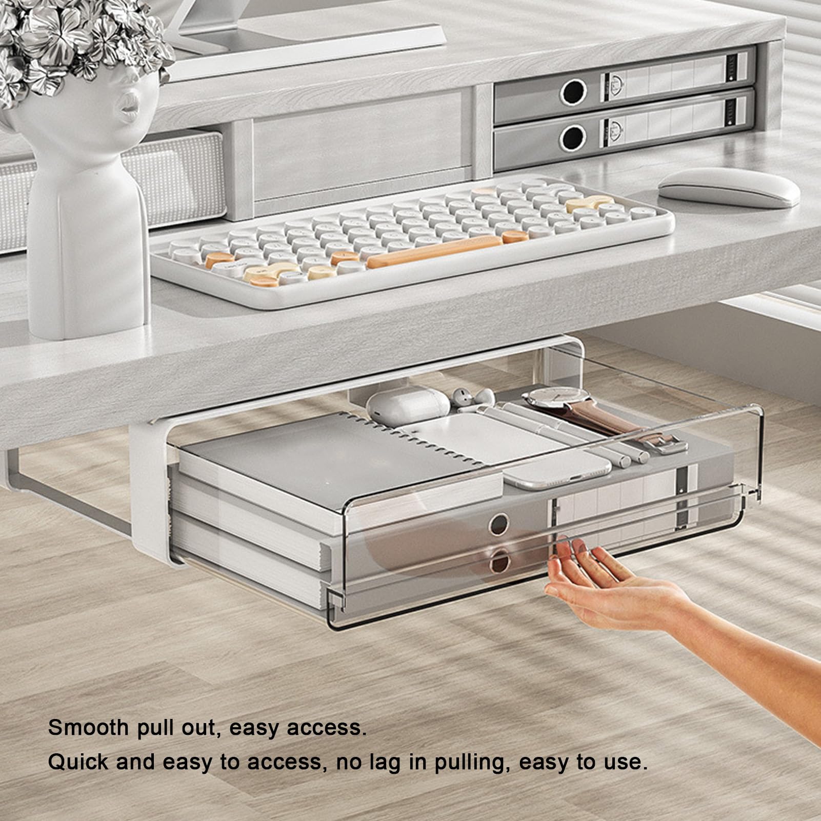 Organizer per cassetti sotto la scrivania, soluzione di archiviazione espandibile, cassetti estraibili di grande capacità per ufficio, casa, camera da letto, spazio di lavoro, massimizza spazio e