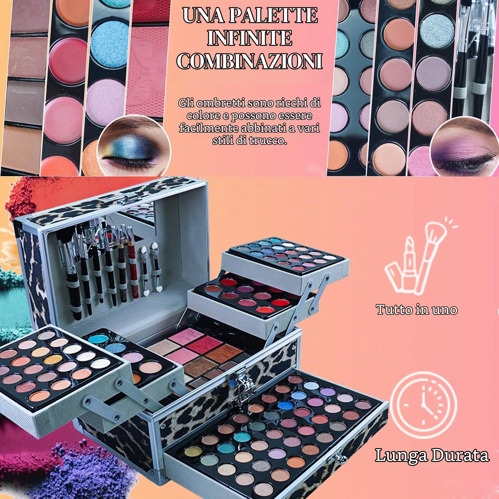 RoseFlower Set palette, Cosmetics Tavolozza Trucco, set Completo di Cosmetici, Valigia per il Trucco con ombretti fard cipria fondotinta Polvere sopracciglio
