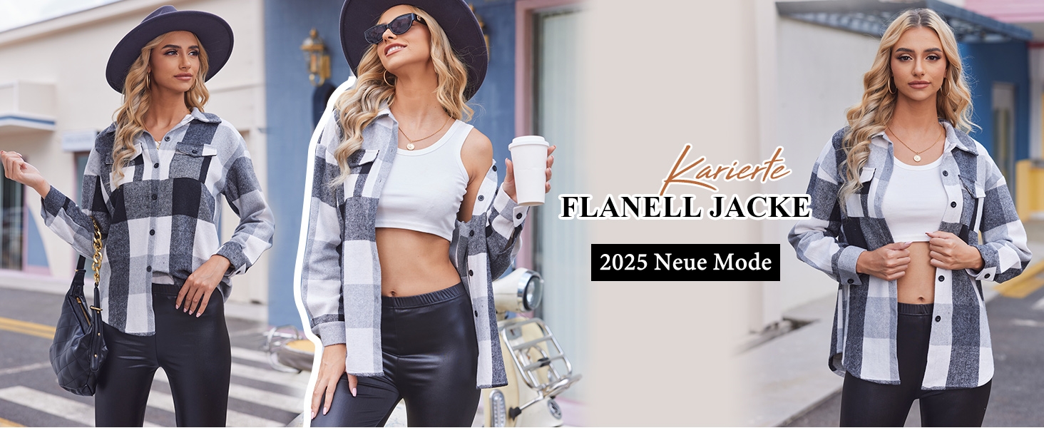 Zeagoo Giacca Camicetta A Quadri In Flanella Per Donna – Maniche Lunghe, Tasche, Stile Boyfriend, Colore Marrone E Bianco (Taglia L) - copertina