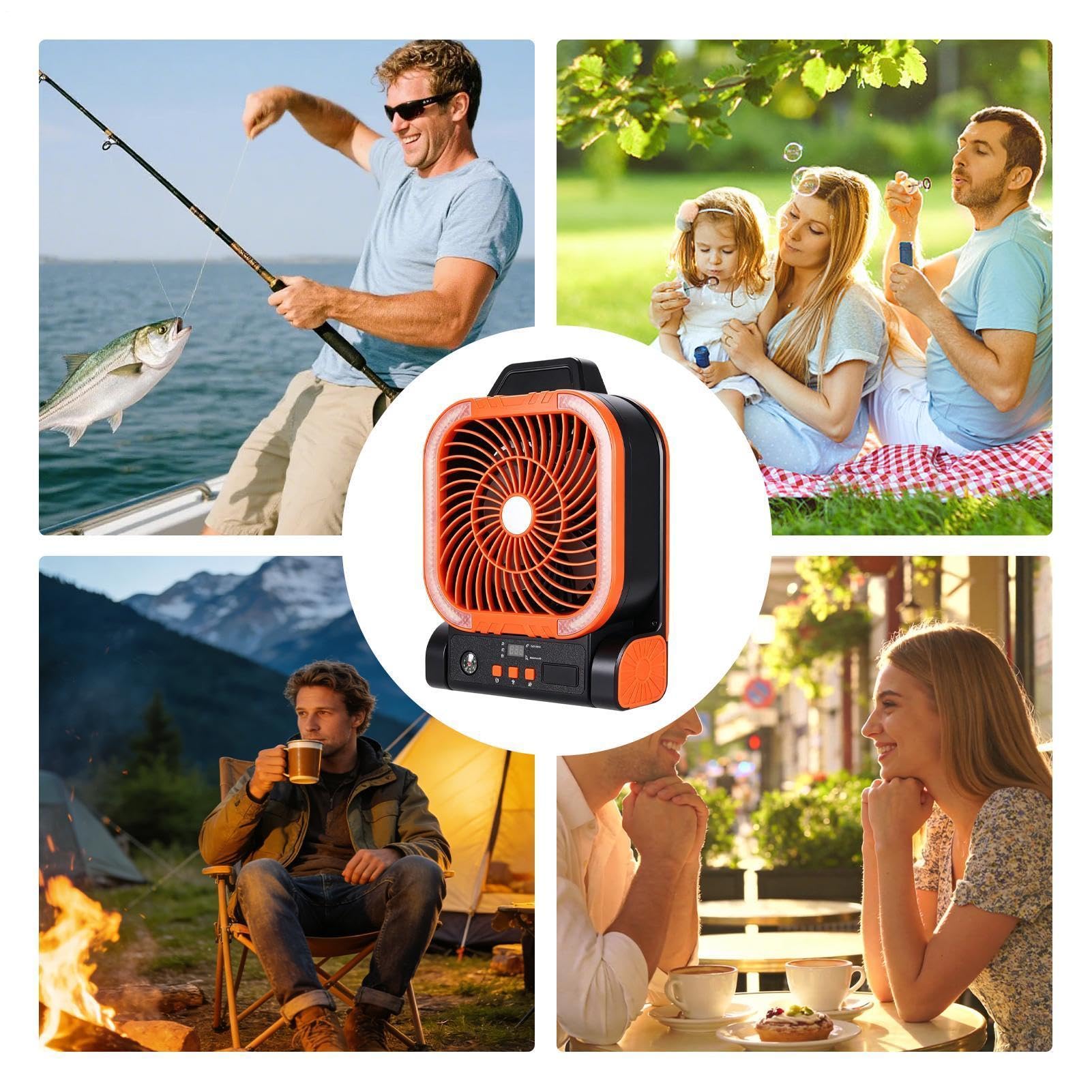 Generico Ventilatori da esterno Pieghevole angolo regolabile con LED | Ventilatore da campeggio a pannello solare per uomo donna tenda pesca crociera vacanze estive casa ufficio interni