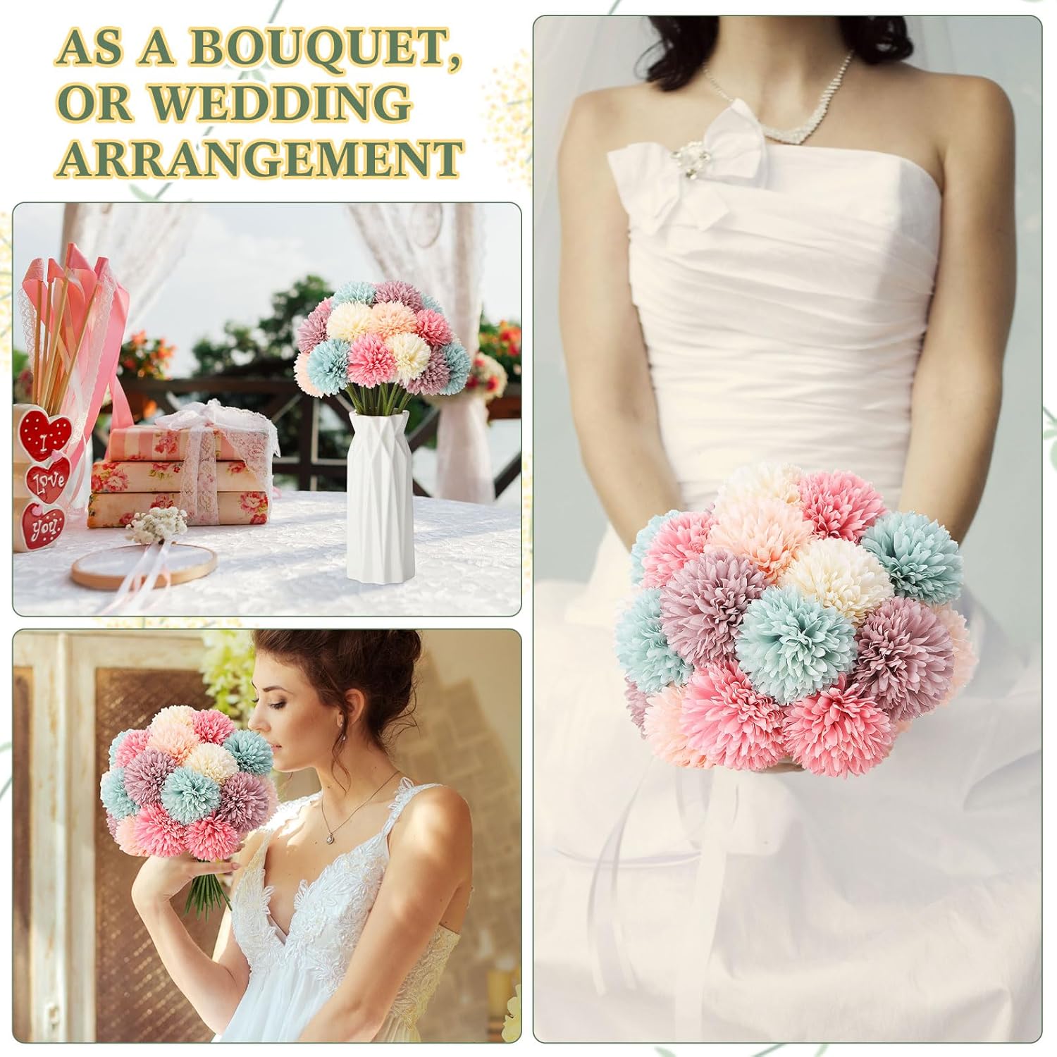 Tigeen 50 Pcs Artificial Flowers Chrysanthemum Ball Fake Flowers Lifelike Artificial Chrysanthemum Ball for DIY Wedding Bouquets Bridal Shower Table Centerpieces Home Kitchen Garden (Multi Colors) - Image 5