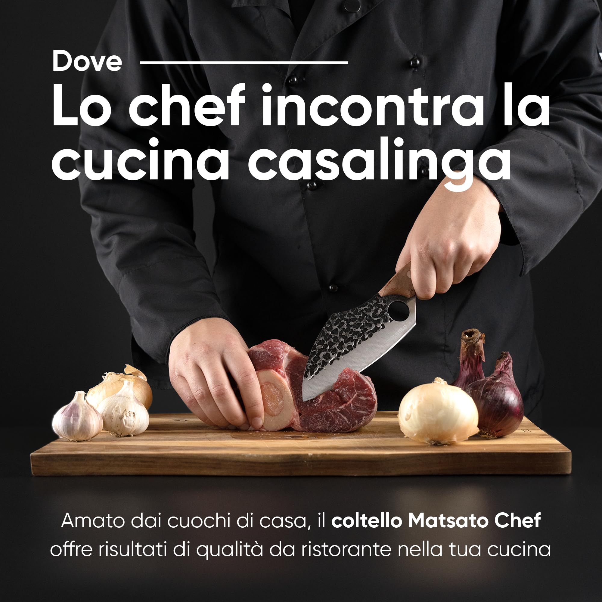 Matsato Coltello da Cucina Professionale in Acciaio Giapponese - Coltello Chef con Lama da 16 cm, Manico in Legno di Faggio - Ideale per Cuoco e Accessori Barbecue
