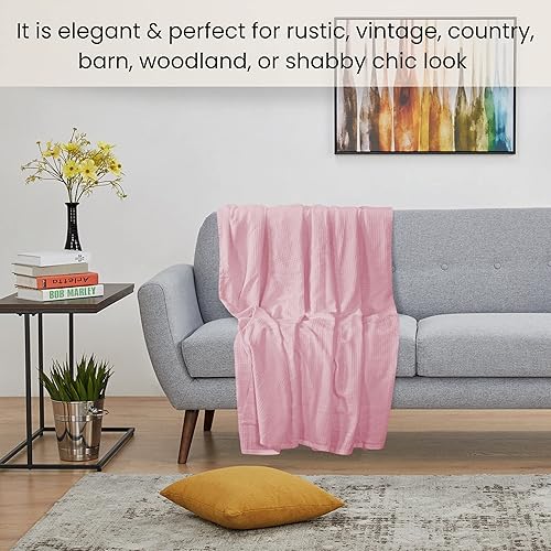 Miniatura 6 de Cotton Clinic Manta de cama de punto gofre, 100% algodón, para todas las estaciones, suave, transpirable, ligera, capa perfecta para sofá, cama,