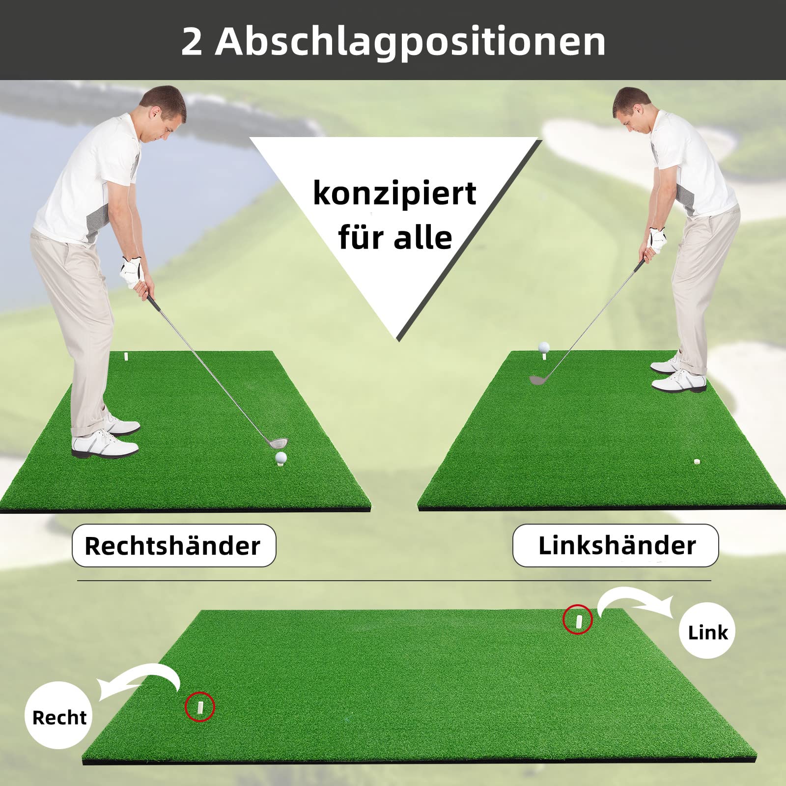 GYMAX Golf Abschlagmatte, 150 x 100 x 2,7 cm, Faltbare Golf Übungsmatte mit 2 Abschlagpositionen & 3 Gummi-Tees, Golf-Schlagmatte für Schwung & Schlatraining, Golfmatte für Indoor & Outdoor