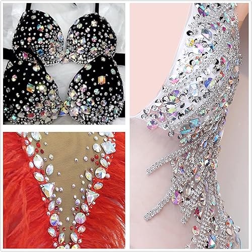 Miniatura 4 de 500 gemas acrílicas para coser con parte trasera plana, formas mixtas de cristal, para coser en ropa, cuentas para coser (cristal AB)