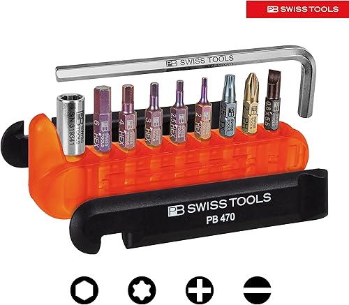 Miniatura 4 de PB Swiss Tools Bike Multitool PB 470 100% Swiss Made Herramienta de bolsillo con brocas, llave Allen, adaptador de acero, palanca de neumático