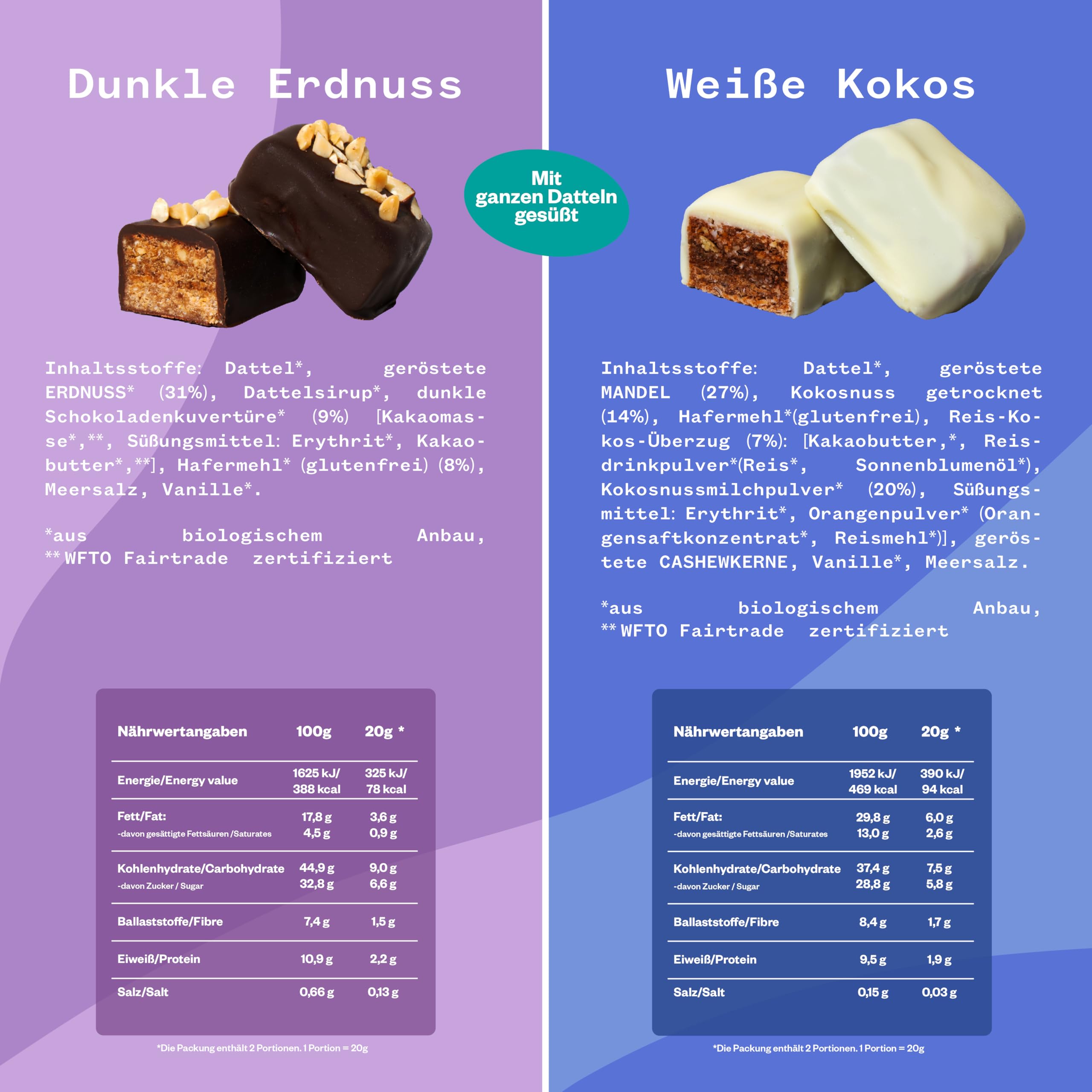 treatfuls vegane Schoko-Riegel - Probierbox - aus Datteln und Nüssen ballaststoffreich - 100% Natürlich & Fairtrade - glutenfrei - 16 x 40g