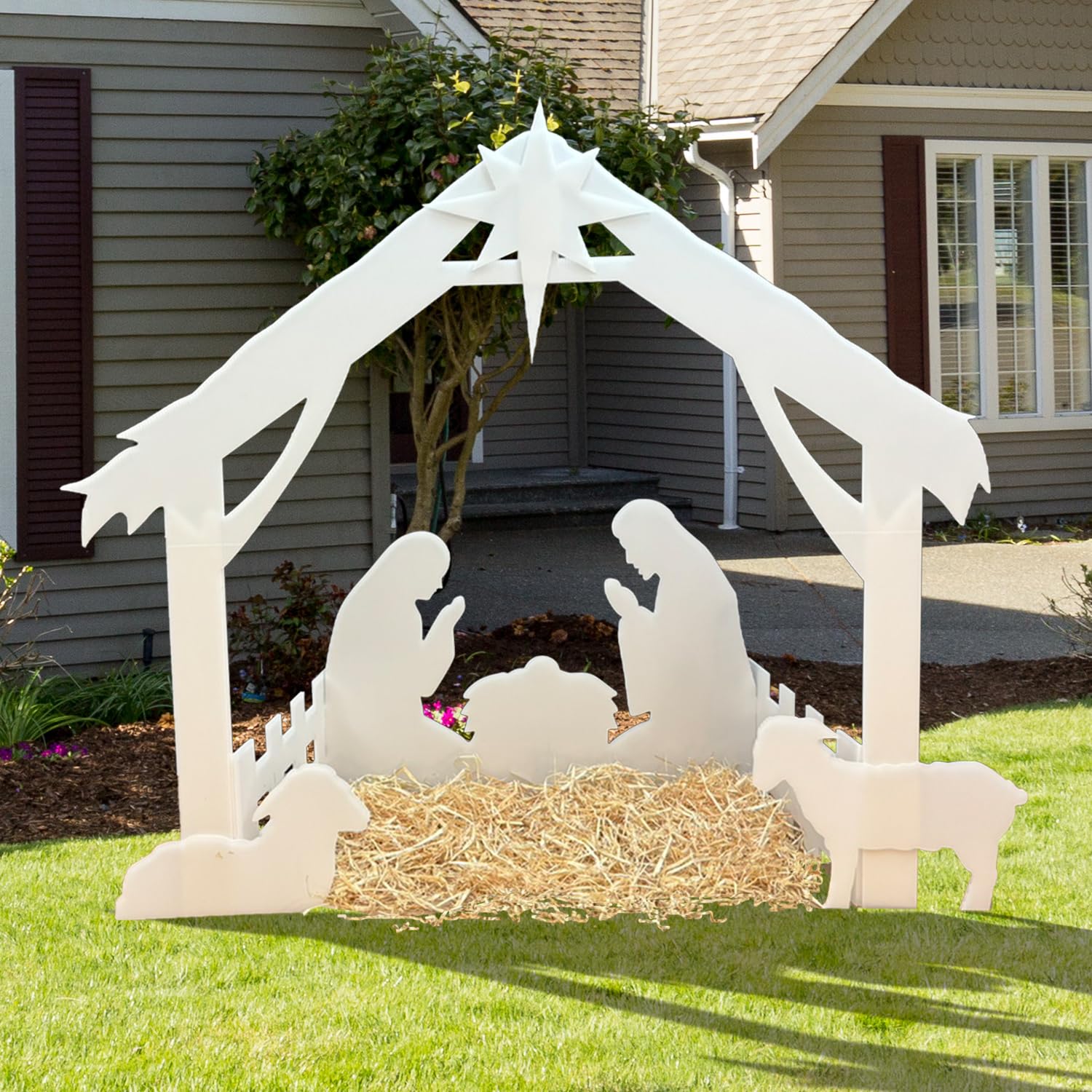 Holy Family Scene | Nativity Scene | The Birth of Jesus | Nativity Set | Yard Decoration for Holiday Xmas Outdoor Lawn Christmas Eve Decor, Easy to Assemble, Compact Storage, Waterproof - White