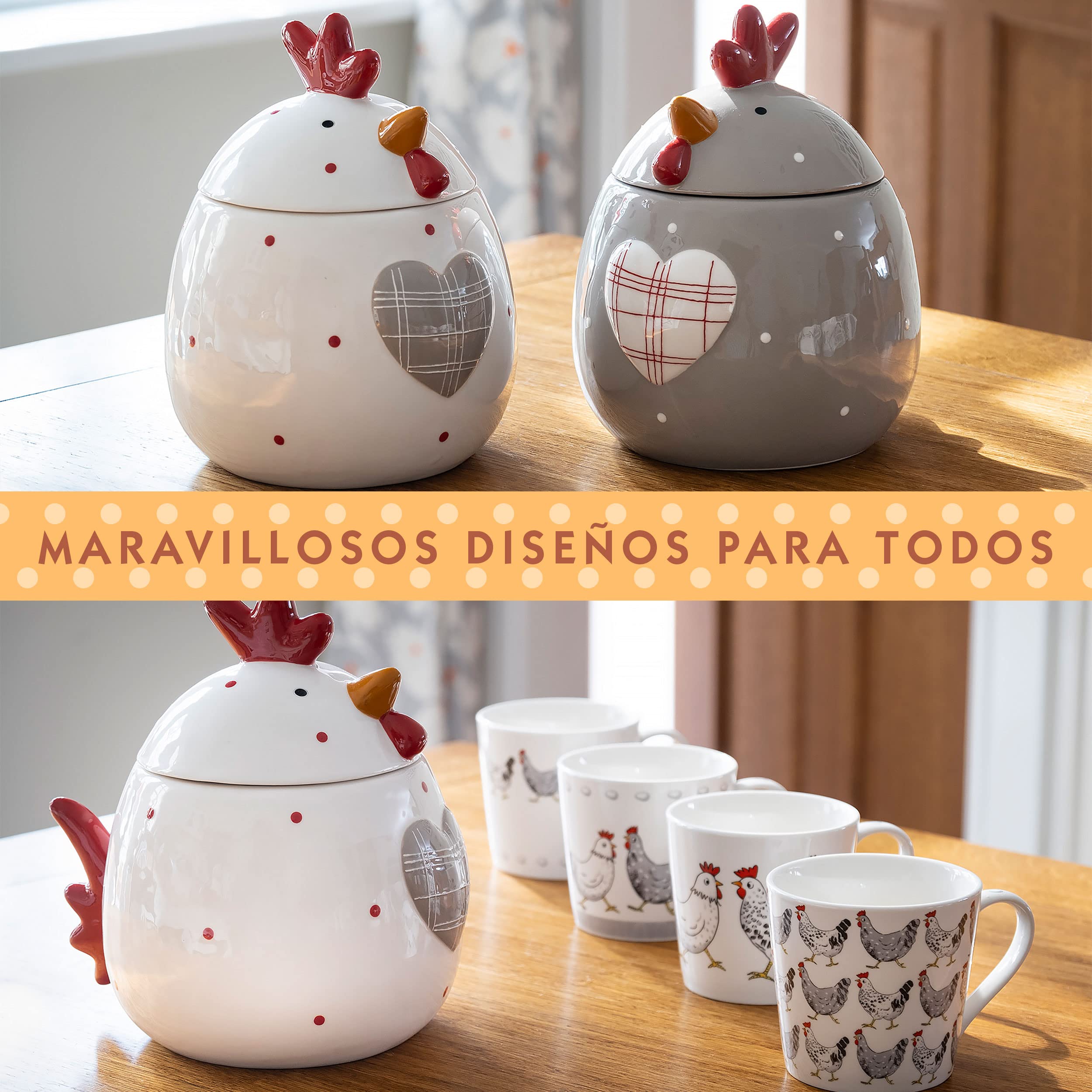 SPOTTED DOG GIFT COMPANY Bote Galletas de Cerámica con Gallina, 1900 ml Galletero Gris con Tapa, Regalo para Amantes Animales