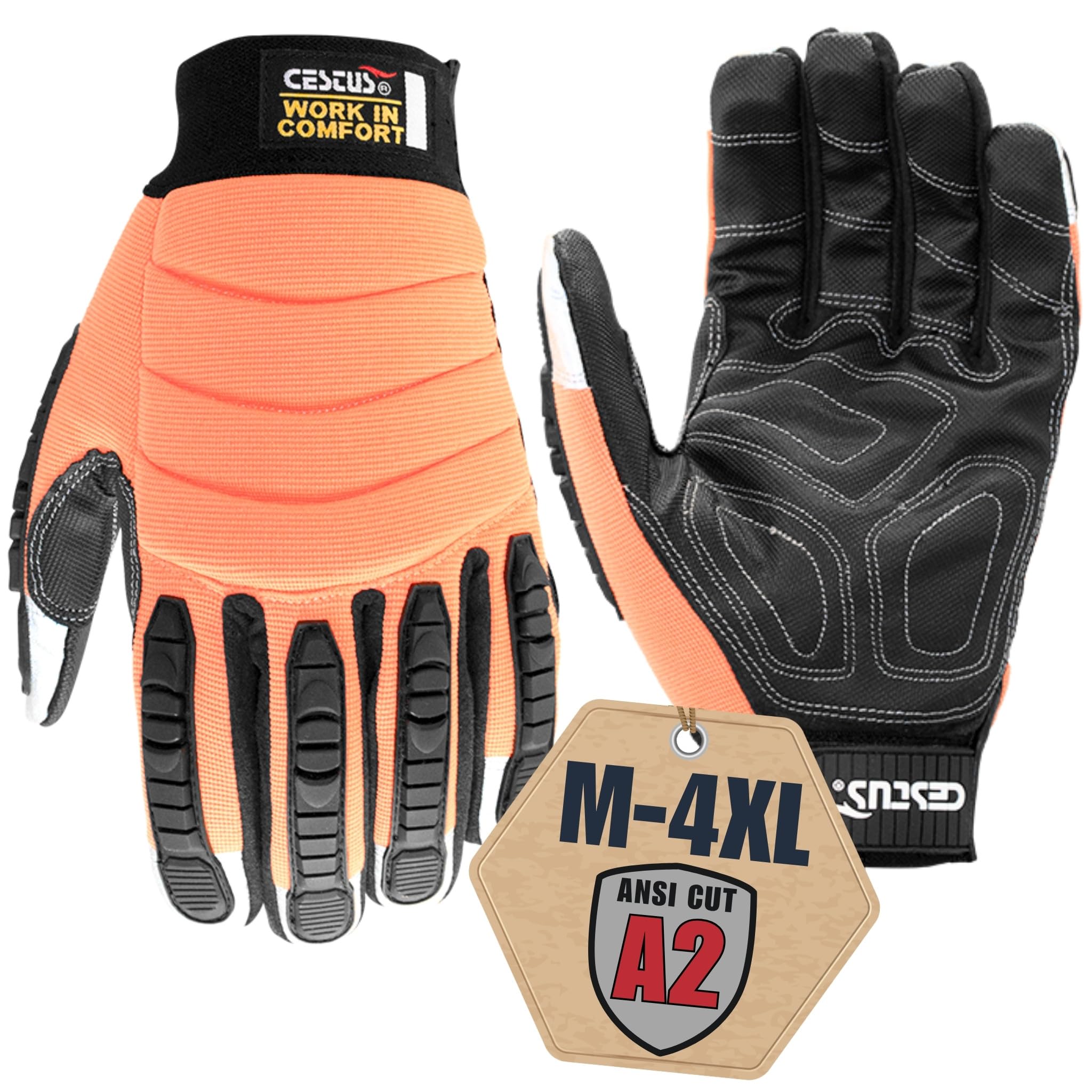 Cestus 8015, Impact Work Gloves (1,3,10,60 pairs), Reflective Fingertips, Heavy Duty for Truck Drivers, Construction, Rigging