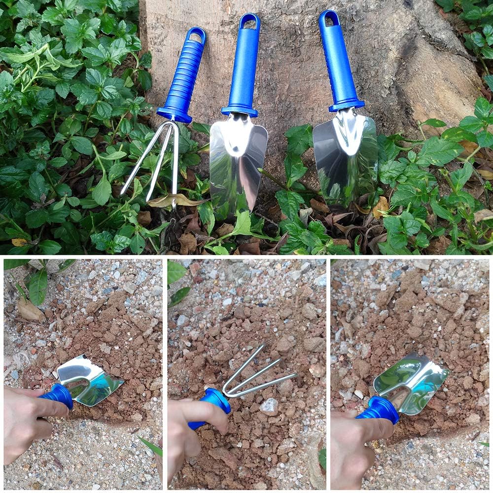 SolarPlay Lot de 10 outils de jardinage robustes en acier inoxydable avec boîte à outils, outils