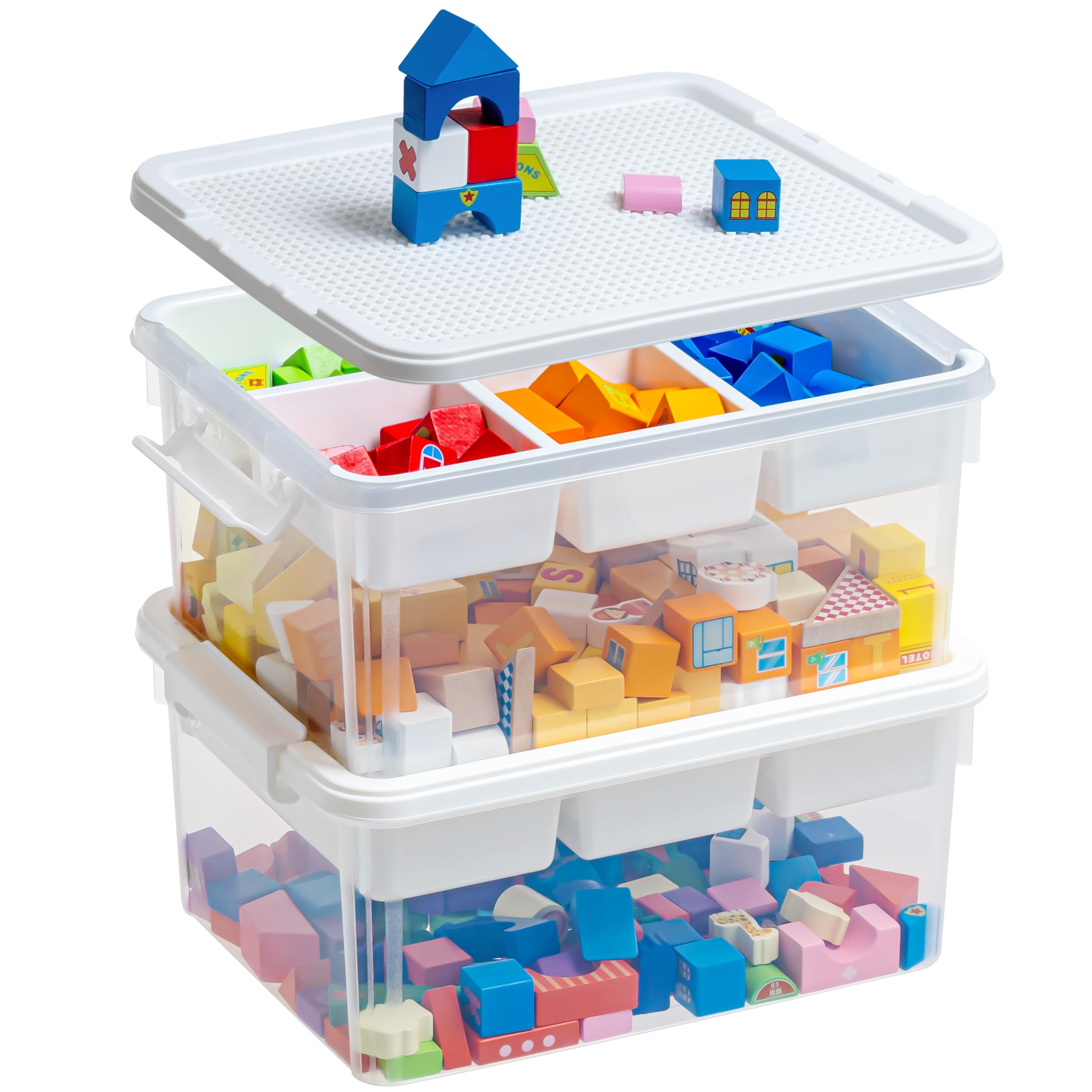 17 QT Storage Box with Building Baseplate Lid and Removable Tray Office Organization Kitchen Organization Toy Storage Bead, Tool, Sewing, 2 Packs