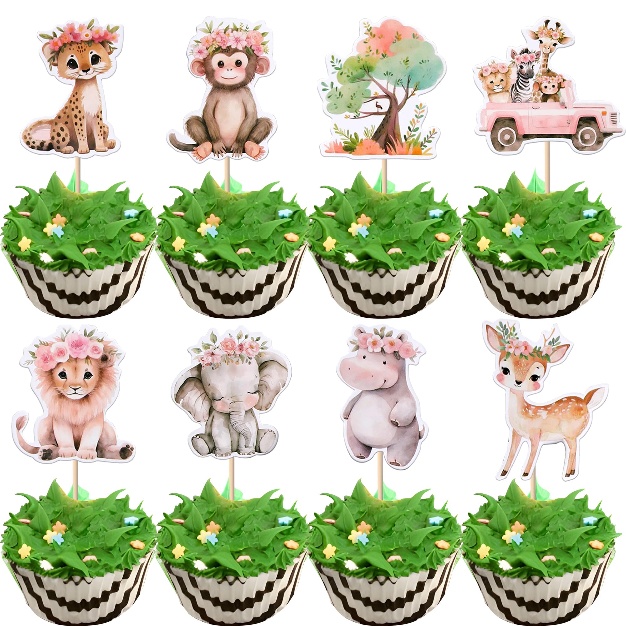 Xsstarmi 40 Pack Woodland Animal Cupcake Toppers Woodland Baby Shower Decorations Elephant Deer Jungle Safari Animal Cupcake Picks for Animals Theme Birthday Party Cake Decorations