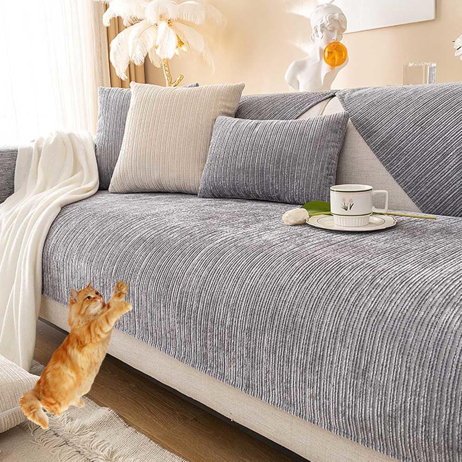 Racib Funny Fuzzy Corner Non Slip Sofa Cover,Velvet Sofa Covers