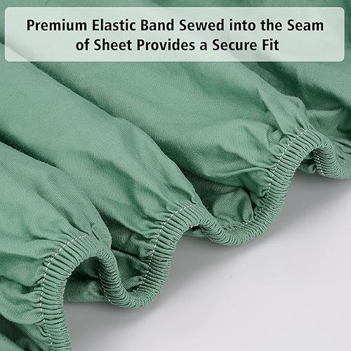 Miniatura 3 de Lirex Sábana bajera ajustable, tamaño Queen, 100% algodón egipcio de 300 hilos, suave y transpirable, color verde claro