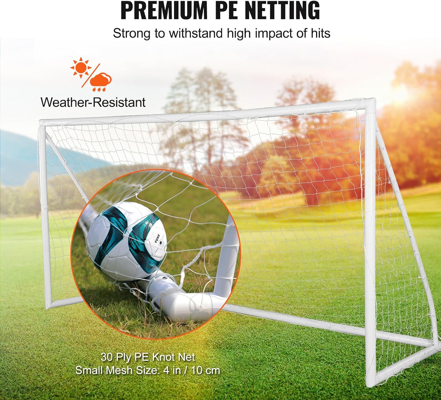 VEVOR Portable Soccer Goal, 12 x 6 ft Large Practice Soccer Net, Steel Fiberglass Structure Training Goal Set with Carry Bag, All-Weather Outdoor Use, for Backyards, Parks, School Fields