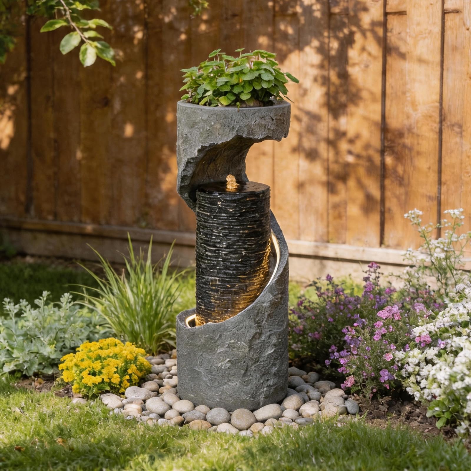 Bumilgar Grey Modern Garden Water Feature with LED Lights – Bubble Floor-Standing Fountain for Indoor & Outdoor Spaces, Ideal for Patio, Living Room, Porch, Entryway & Home Décor, 90CM
